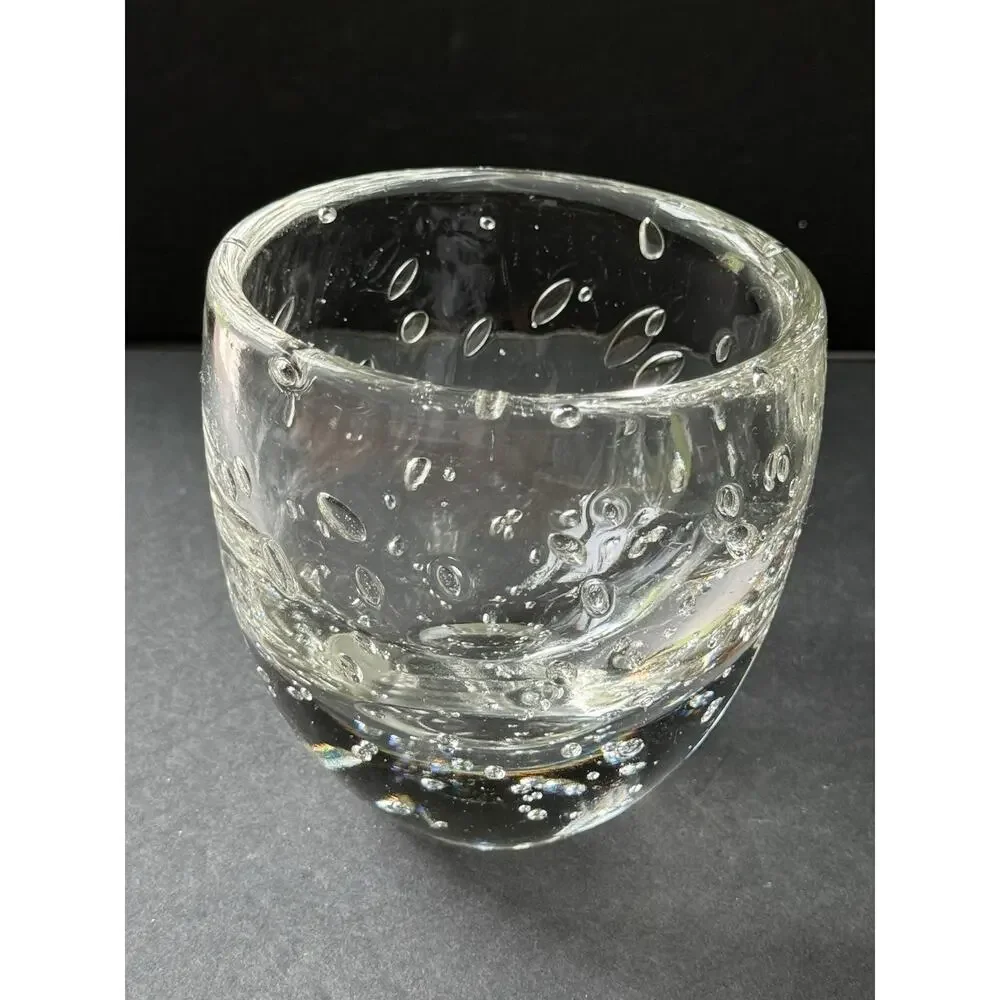 Art Deco Hand Blown Controlled Bubble Bowl Art Glass Trinket Dish Clear